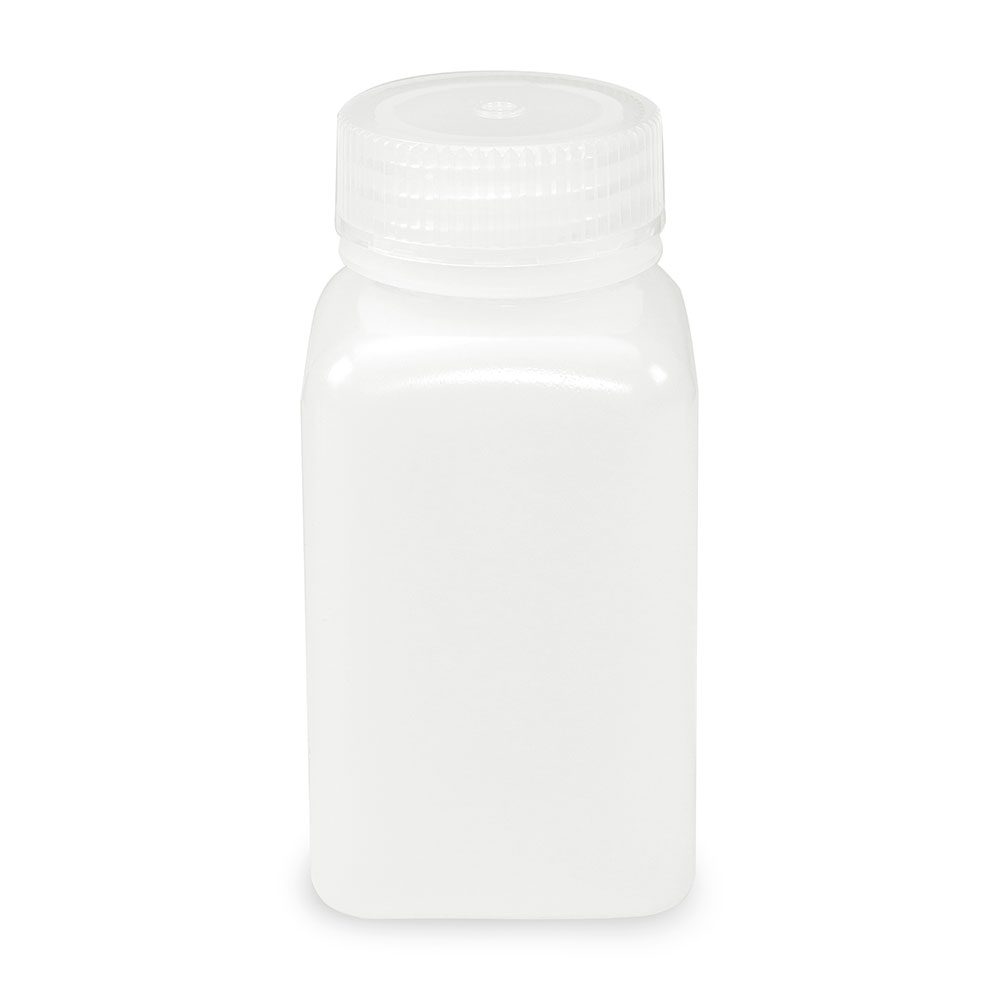 Globe Scientific Bottle, Wide Mouth, Square, HDPE, Attached PP Screw Cap, 175mL, 12/Pack Bottle;Square Bottle;HDPE;175ml;Attached screwcap;High Density Polyethelene;Wide mouth